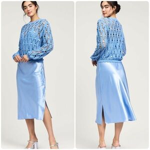 Current Air Blue Pointelle Sweater Satin Midi Dress Set NWT Size XS